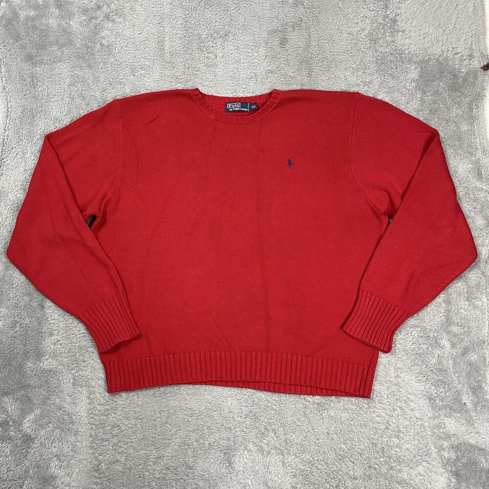 Polo By Ralph Lauren Sweater Mens 2XL Red Cotton Crew Knit Pullover Pony Logo